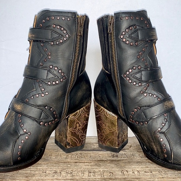 Sold OLD GRINGO Addison NEW Black Leather Buckle Zipper Boho Western Ankle Boots - Picture 6 of 10